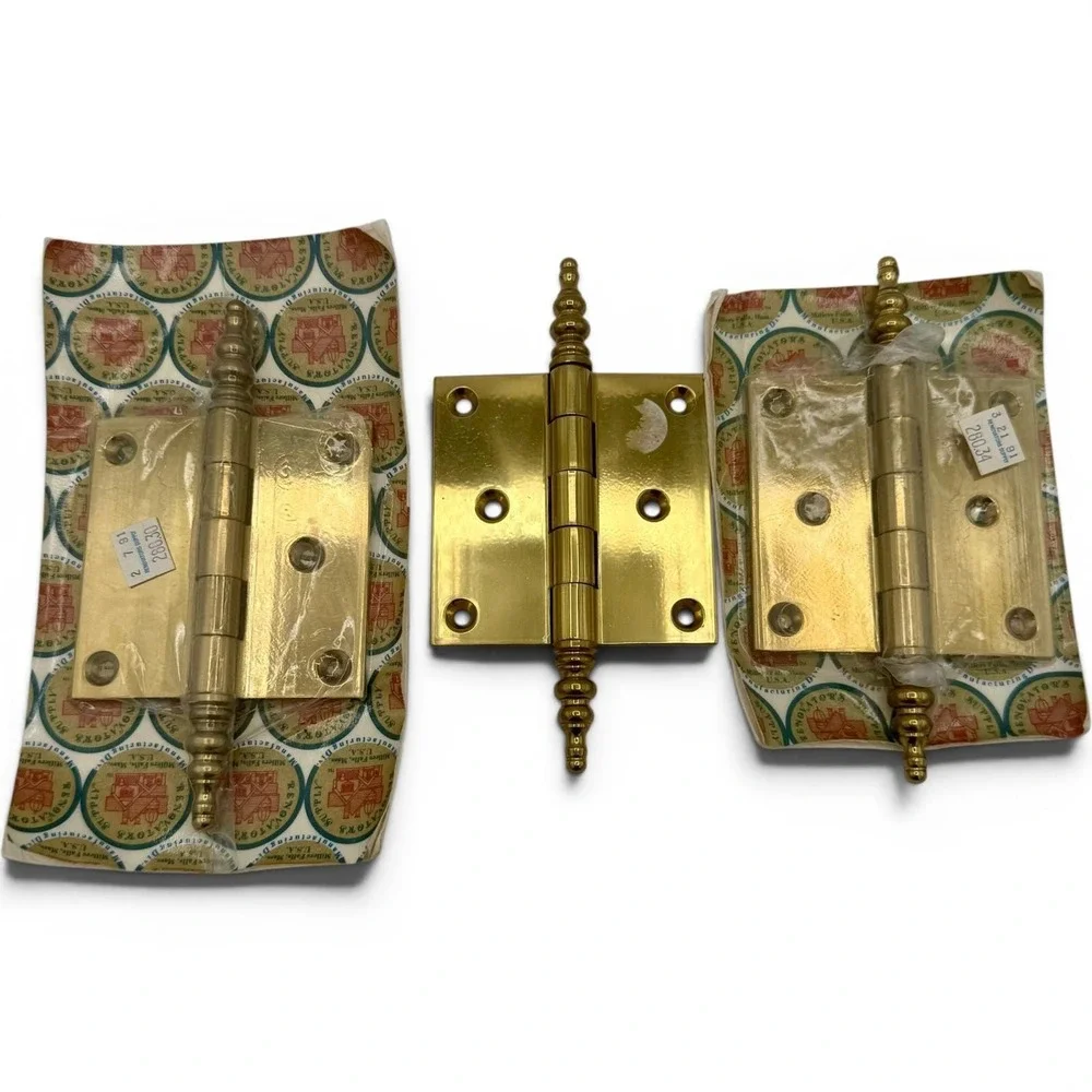 Vintage Solid Brass Steeple Tip Door Hinges Set 3 Renovators Supply:  3 7/16